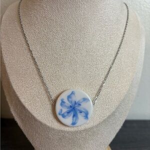 Handmade Blue Flower Necklace | Waterproof & Tarnish Resistant
